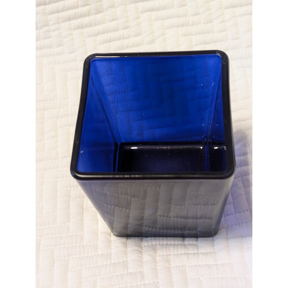 POLAND TELEFLORA COBALT BLUE SQUARE GLASS VASE PLANTER 4"